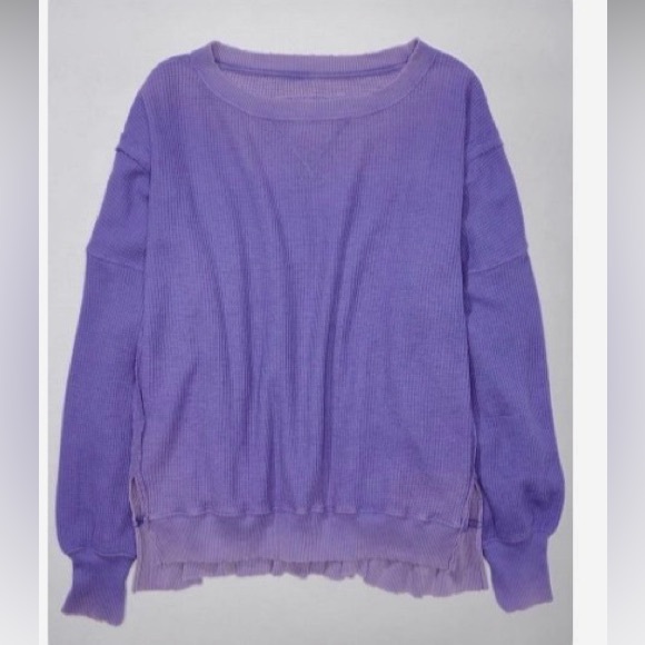 AE Oversized Big Hug Waffle PURPLE Sweatshirt S - Picture 6 of 9